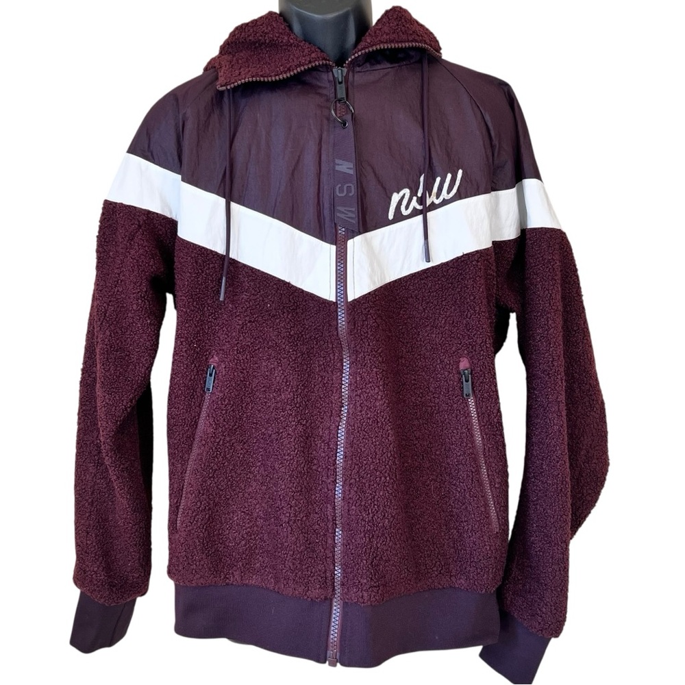 Nike Sportswear NSW Sherpa Windrunner Maroon Fleece Jacket 930316-659 - Picture 1 of 16